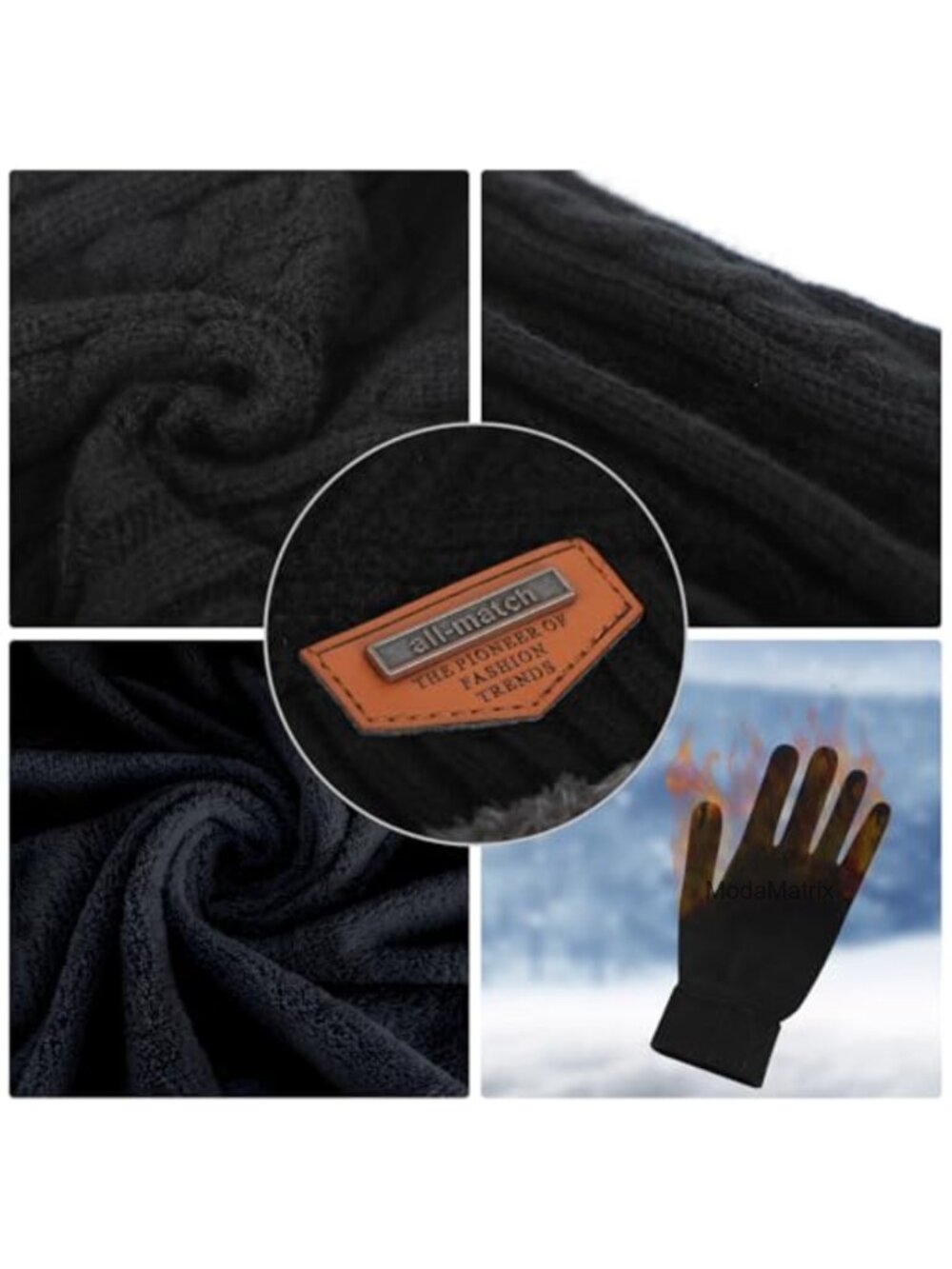 Winter Beanie Hat Scarf Gloves Set 3 Piece Fleece Lined Touchscreen Knit - Picture 2 of 6